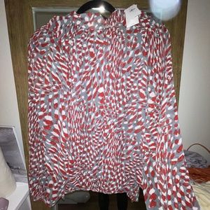 Banana Republic Grey, White, Red patterned blouse
